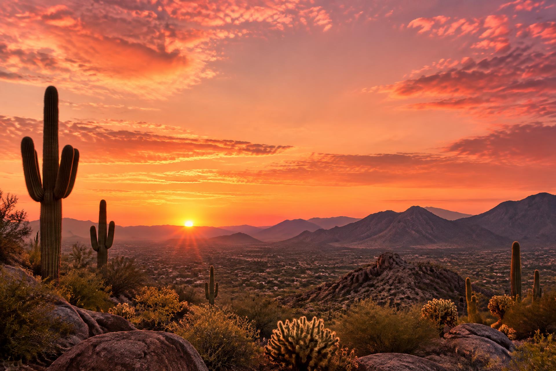 Scottsdale desert and mountains beneath a vivid sunset